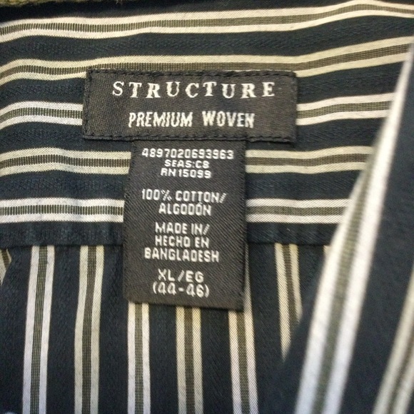 Structure premium‎ Woven 100% Cotton Button Up Striped Long Sleeve Career/Casual - Picture 3 of 7